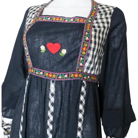 Vintage Cottagecore Blue Midi Dress Gunne Sax Style Prairie Gingham Womens Small - Picture 3 of 6